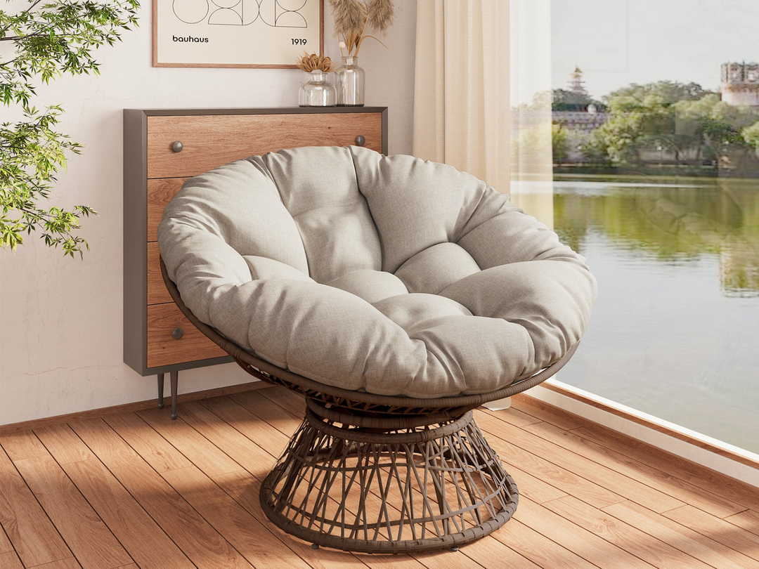 Buy farmhouse furniture Iron Frame Wicker Chair with Thick Cushion, Waterproof Cover - Modern Cottage Farmhouse Furniture