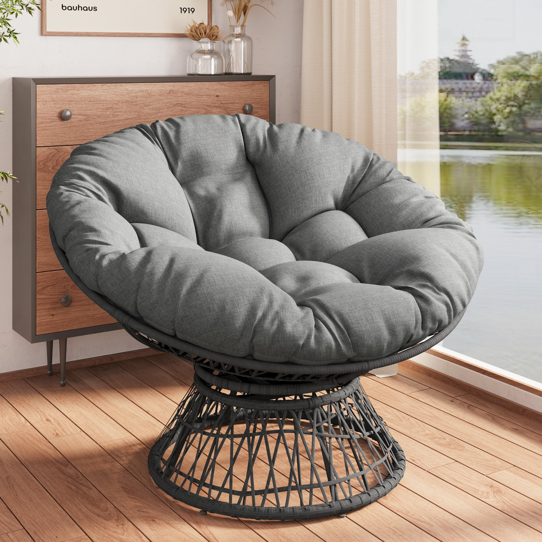 Buy farmhouse furniture Iron Frame Wicker Chair with Thick Cushion, Waterproof Cover - Modern Cottage Farmhouse Furniture