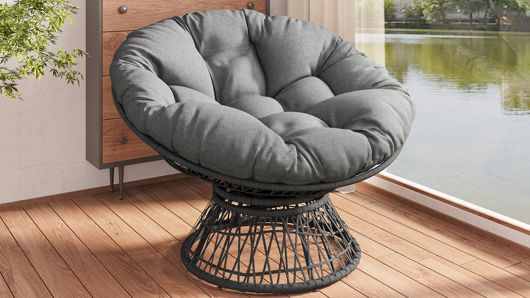 Buy farmhouse furniture Iron Frame Wicker Chair with Thick Cushion, Waterproof Cover - Modern Cottage Farmhouse Furniture