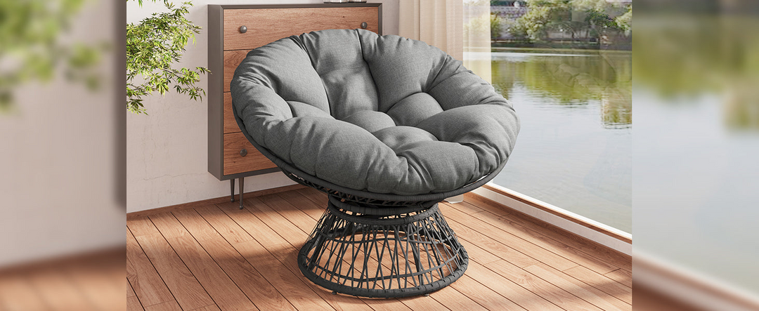 Buy farmhouse furniture Iron Frame Wicker Chair with Thick Cushion, Waterproof Cover - Modern Cottage Farmhouse Furniture
