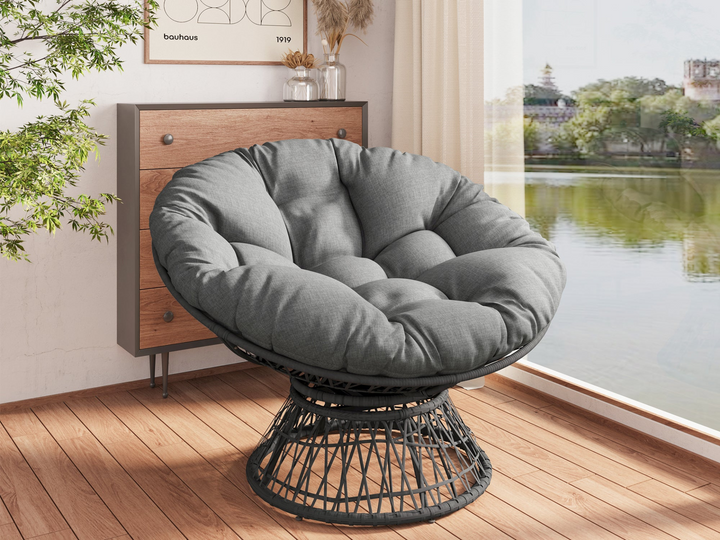 Buy farmhouse furniture Iron Frame Wicker Chair with Thick Cushion, Waterproof Cover - Modern Cottage Farmhouse Furniture