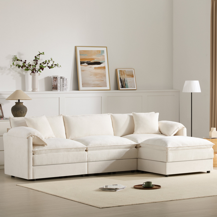 Buy farmhouse furniture Le Chenille Mediterranean Modular Sectional Sofa with Deep Wide Seats, Cloud Couch with Double Cushions - Modern Cottage Farmhouse Furniture