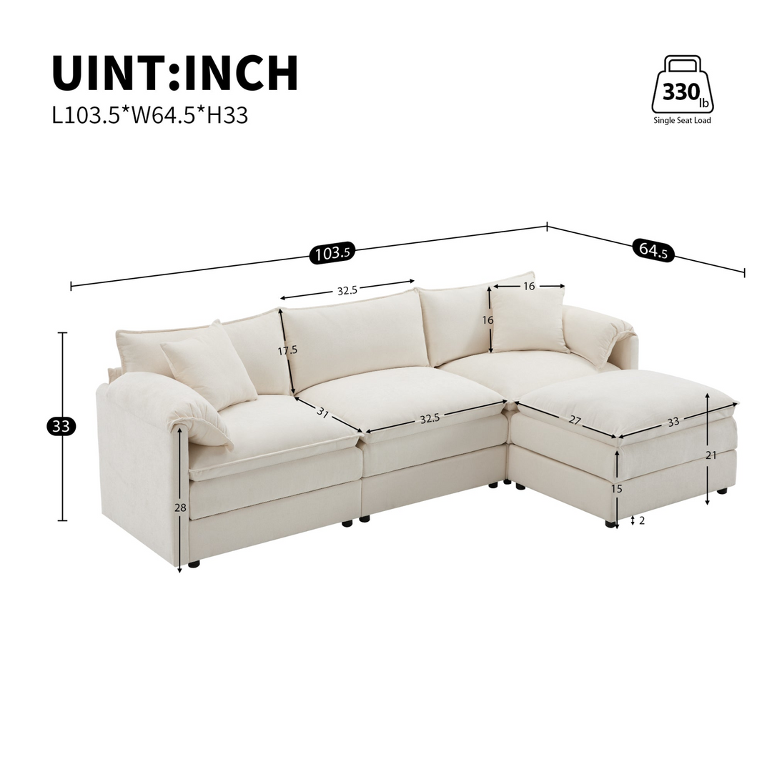 Buy farmhouse furniture Le Chenille Mediterranean Modular Sectional Sofa with Deep Wide Seats, Cloud Couch with Double Cushions - Modern Cottage Farmhouse Furniture
