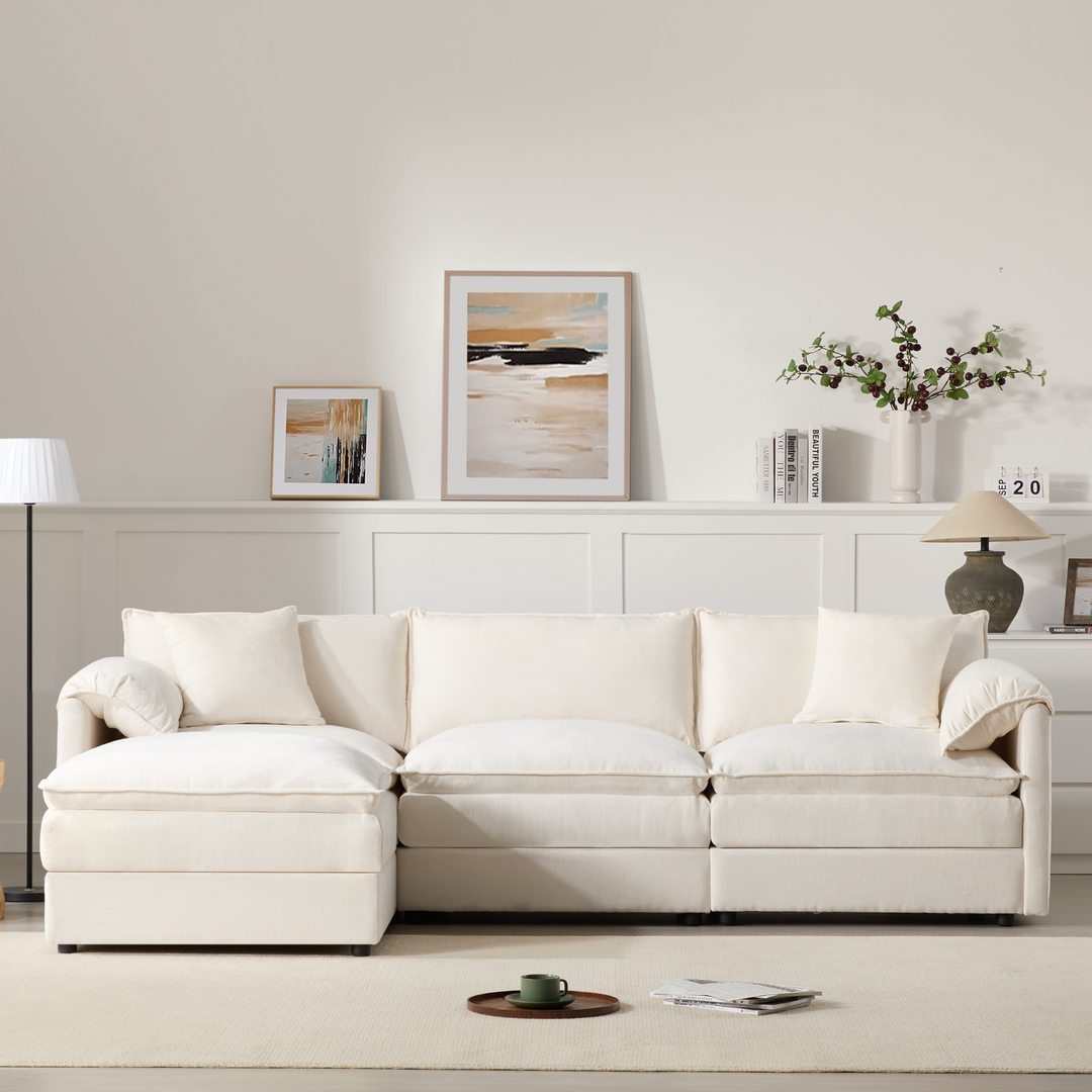 Buy farmhouse furniture Le Chenille Mediterranean Modular Sectional Sofa with Deep Wide Seats, Cloud Couch with Double Cushions - Modern Cottage Farmhouse Furniture