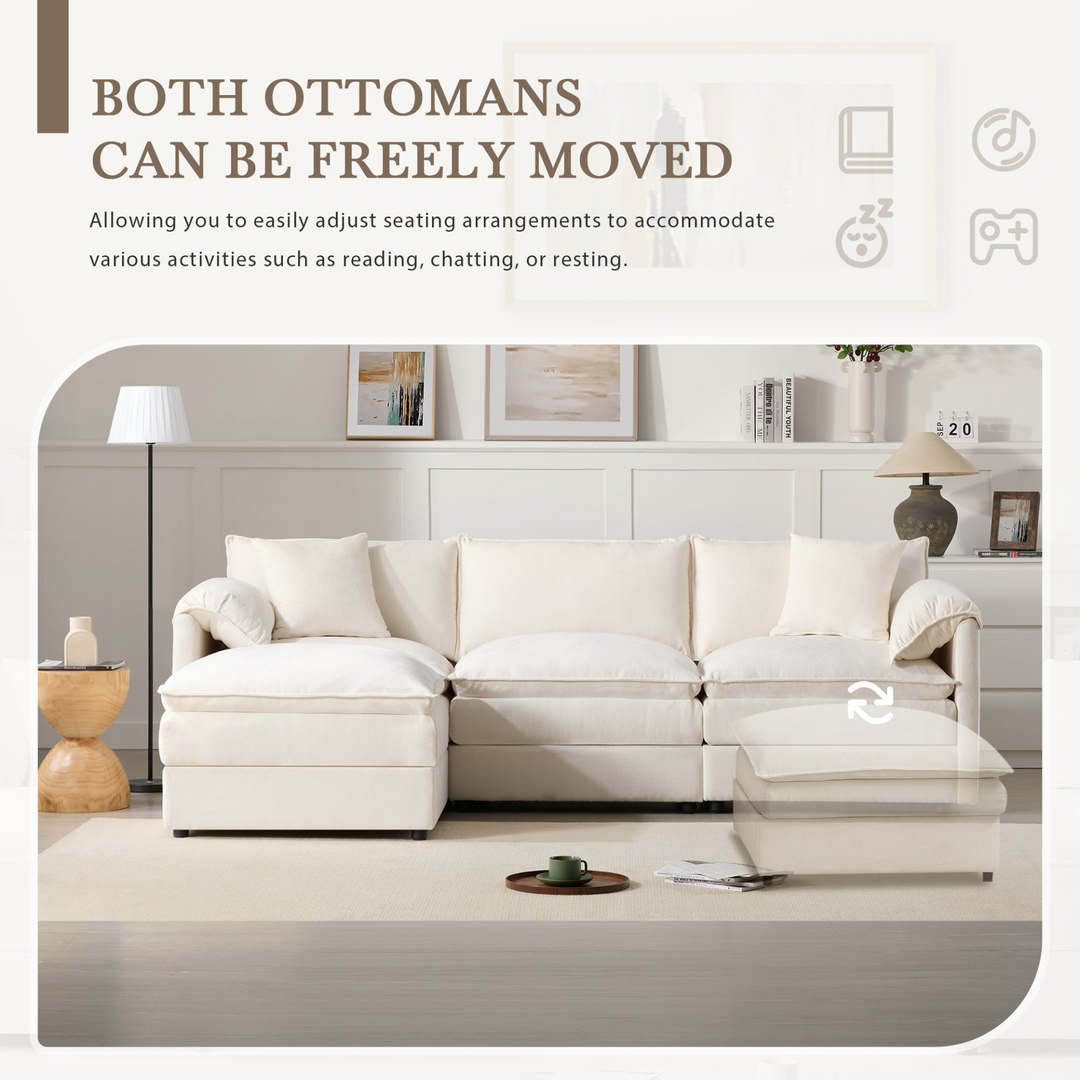 Buy farmhouse furniture Le Chenille Mediterranean Modular Sectional Sofa with Deep Wide Seats, Cloud Couch with Double Cushions - Modern Cottage Farmhouse Furniture