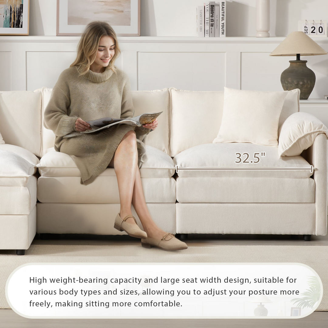 Buy farmhouse furniture Le Chenille Mediterranean Modular Sectional Sofa with Deep Wide Seats, Cloud Couch with Double Cushions - Modern Cottage Farmhouse Furniture