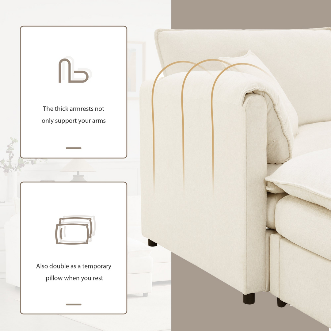 Buy farmhouse furniture Le Chenille Mediterranean Modular Sectional Sofa with Deep Wide Seats, Cloud Couch with Double Cushions - Modern Cottage Farmhouse Furniture