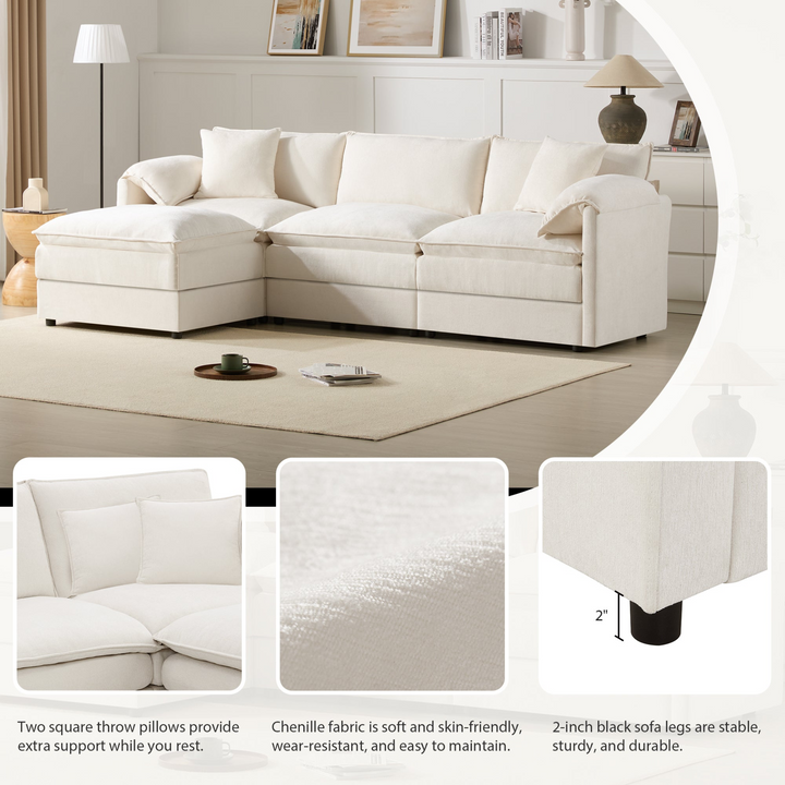 Buy farmhouse furniture Le Chenille Mediterranean Modular Sectional Sofa with Deep Wide Seats, Cloud Couch with Double Cushions - Modern Cottage Farmhouse Furniture