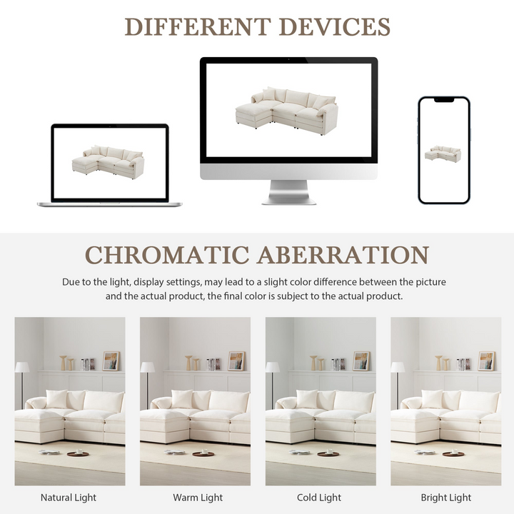 Buy farmhouse furniture Le Chenille Mediterranean Modular Sectional Sofa with Deep Wide Seats, Cloud Couch with Double Cushions - Modern Cottage Farmhouse Furniture