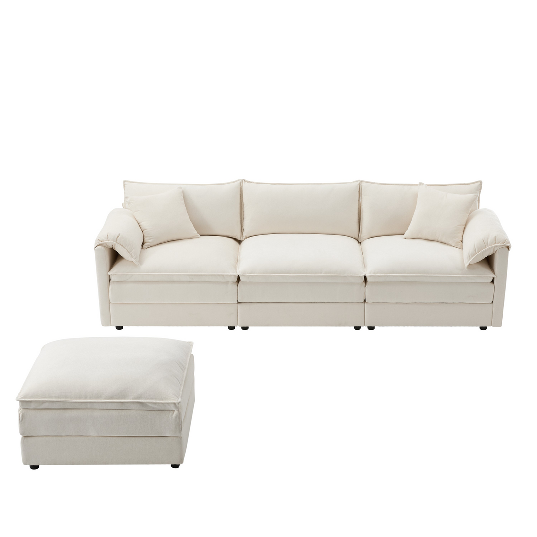 Buy farmhouse furniture Le Chenille Mediterranean Modular Sectional Sofa with Deep Wide Seats, Cloud Couch with Double Cushions - Modern Cottage Farmhouse Furniture