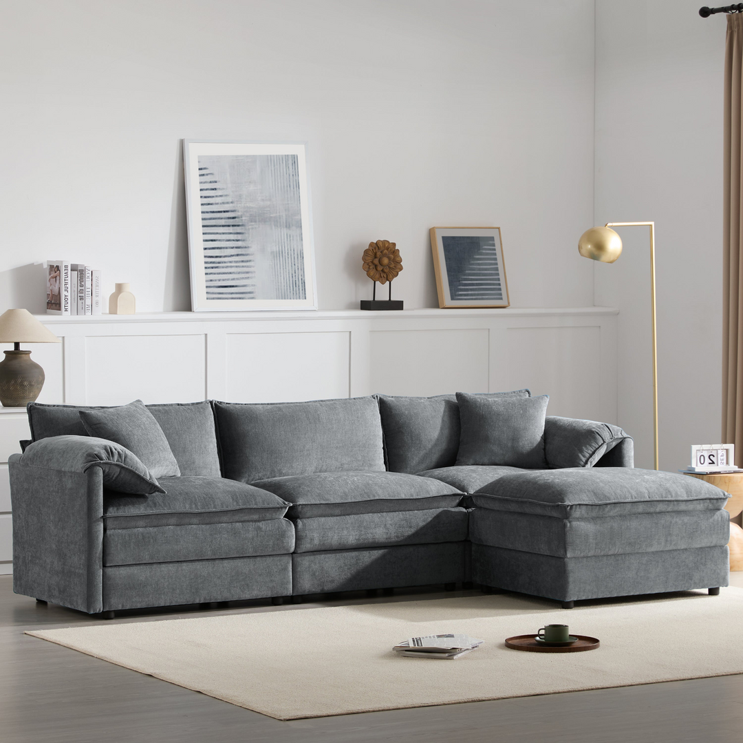 Buy farmhouse furniture Le Chenille Mediterranean Modular Sectional Sofa with Deep Wide Seats, Cloud Couch with Double Cushions - Modern Cottage Farmhouse Furniture