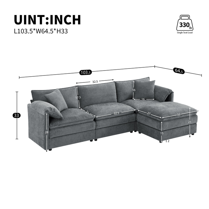 Buy farmhouse furniture Le Chenille Mediterranean Modular Sectional Sofa with Deep Wide Seats, Cloud Couch with Double Cushions - Modern Cottage Farmhouse Furniture