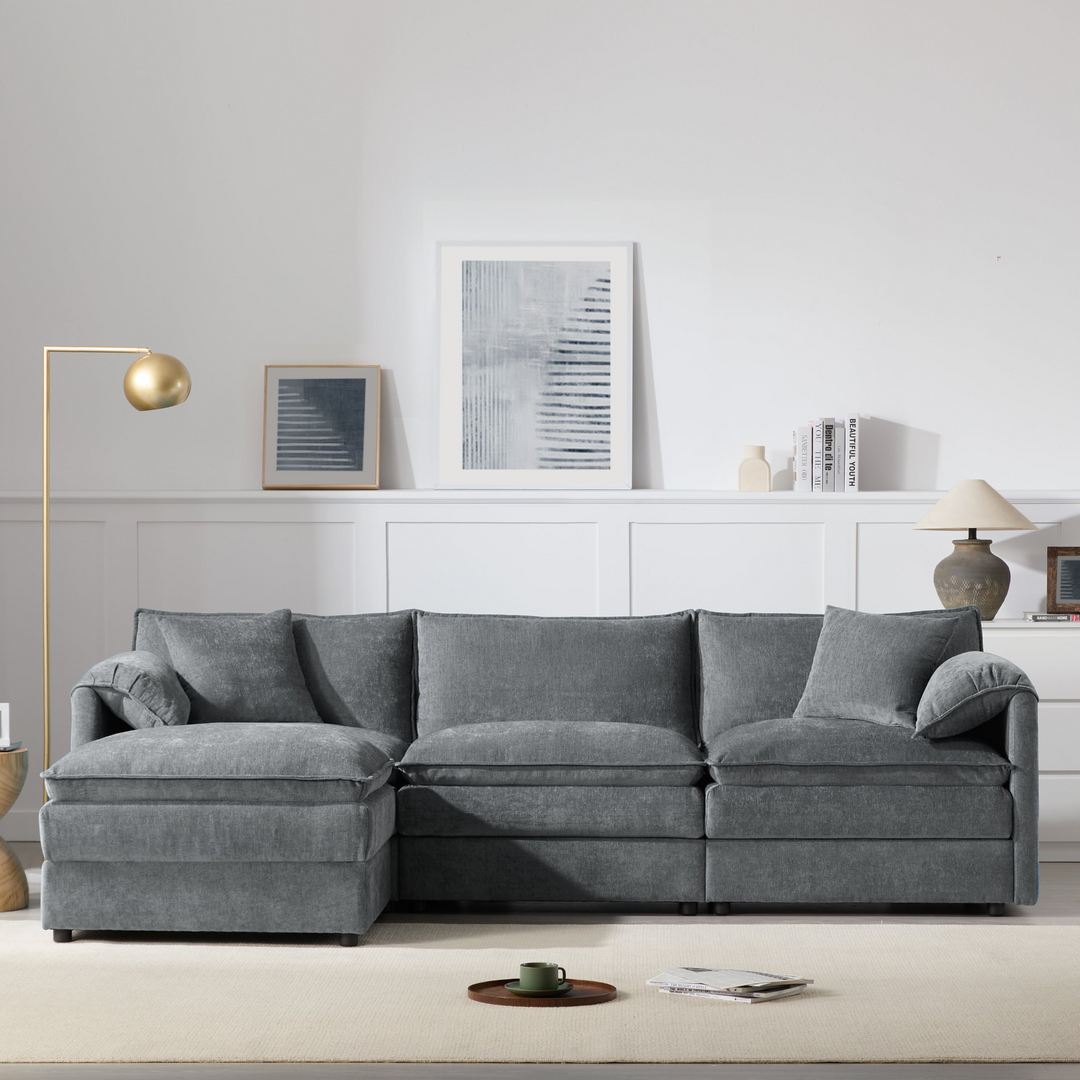 Buy farmhouse furniture Le Chenille Mediterranean Modular Sectional Sofa with Deep Wide Seats, Cloud Couch with Double Cushions - Modern Cottage Farmhouse Furniture