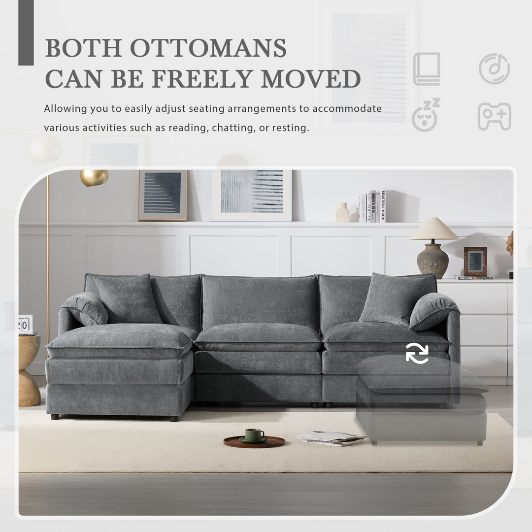 Buy farmhouse furniture Le Chenille Mediterranean Modular Sectional Sofa with Deep Wide Seats, Cloud Couch with Double Cushions - Modern Cottage Farmhouse Furniture