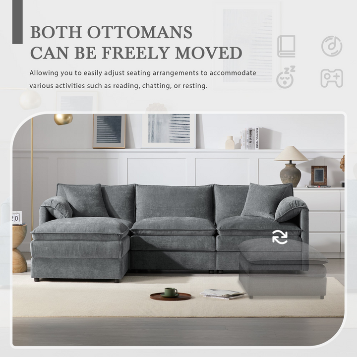 Buy farmhouse furniture Le Chenille Mediterranean Modular Sectional Sofa with Deep Wide Seats, Cloud Couch with Double Cushions - Modern Cottage Farmhouse Furniture