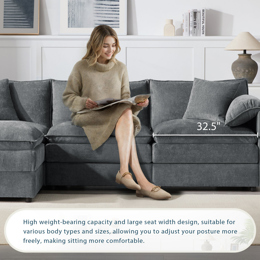 Buy farmhouse furniture Le Chenille Mediterranean Modular Sectional Sofa with Deep Wide Seats, Cloud Couch with Double Cushions - Modern Cottage Farmhouse Furniture