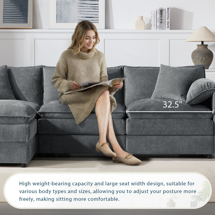 Buy farmhouse furniture Le Chenille Mediterranean Modular Sectional Sofa with Deep Wide Seats, Cloud Couch with Double Cushions - Modern Cottage Farmhouse Furniture