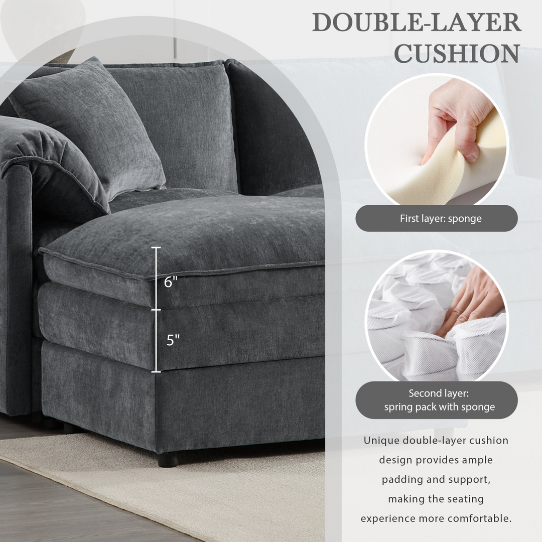 Buy farmhouse furniture Le Chenille Mediterranean Modular Sectional Sofa with Deep Wide Seats, Cloud Couch with Double Cushions - Modern Cottage Farmhouse Furniture
