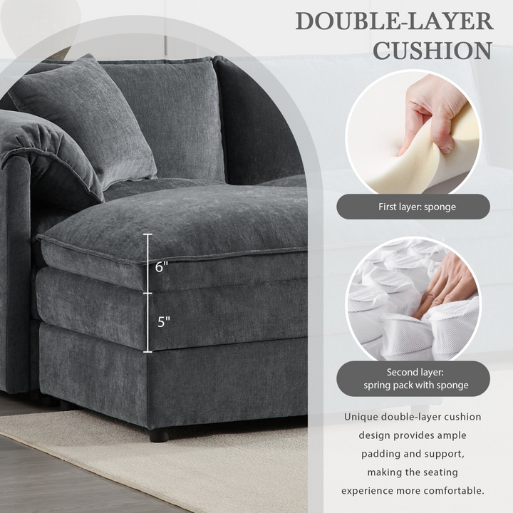 Buy farmhouse furniture Le Chenille Mediterranean Modular Sectional Sofa with Deep Wide Seats, Cloud Couch with Double Cushions - Modern Cottage Farmhouse Furniture