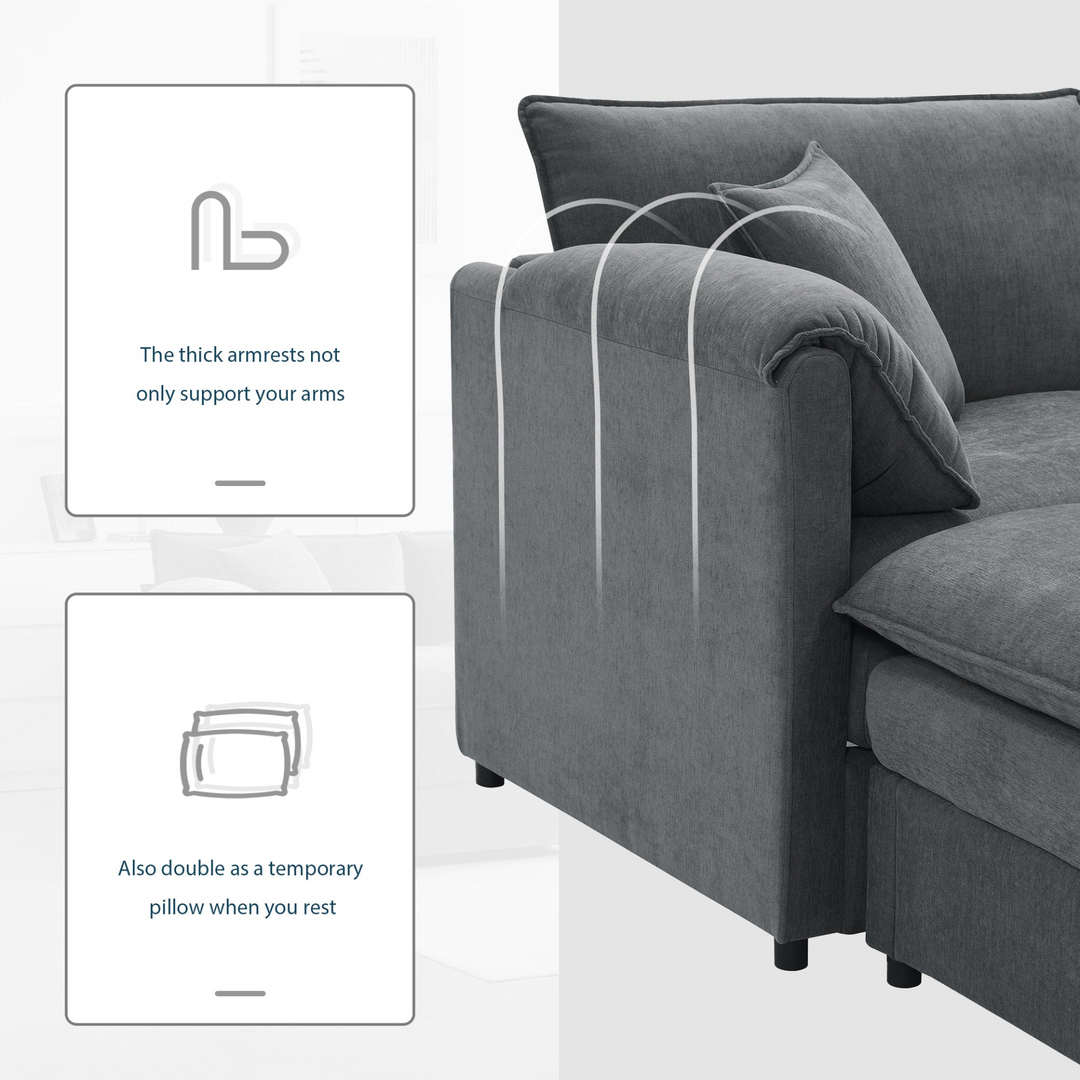 Buy farmhouse furniture Le Chenille Mediterranean Modular Sectional Sofa with Deep Wide Seats, Cloud Couch with Double Cushions - Modern Cottage Farmhouse Furniture