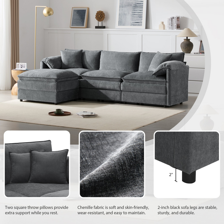 Buy farmhouse furniture Le Chenille Mediterranean Modular Sectional Sofa with Deep Wide Seats, Cloud Couch with Double Cushions - Modern Cottage Farmhouse Furniture