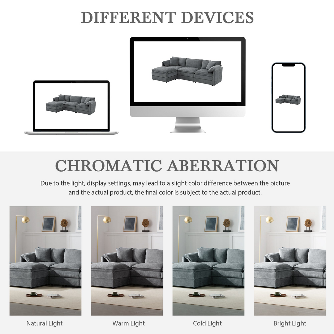 Buy farmhouse furniture Le Chenille Mediterranean Modular Sectional Sofa with Deep Wide Seats, Cloud Couch with Double Cushions - Modern Cottage Farmhouse Furniture