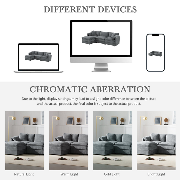 Buy farmhouse furniture Le Chenille Mediterranean Modular Sectional Sofa with Deep Wide Seats, Cloud Couch with Double Cushions - Modern Cottage Farmhouse Furniture
