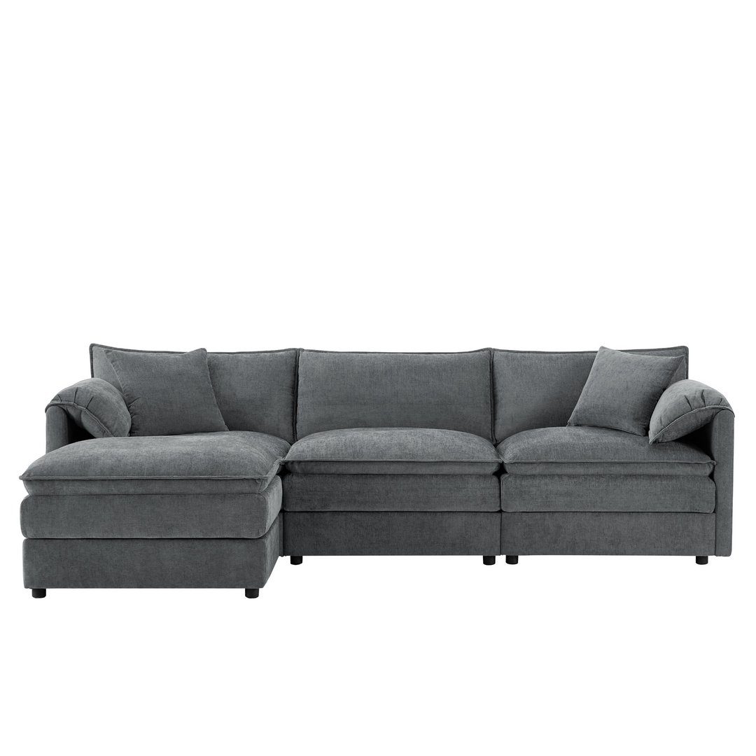 Buy farmhouse furniture Le Chenille Mediterranean Modular Sectional Sofa with Deep Wide Seats, Cloud Couch with Double Cushions - Modern Cottage Farmhouse Furniture