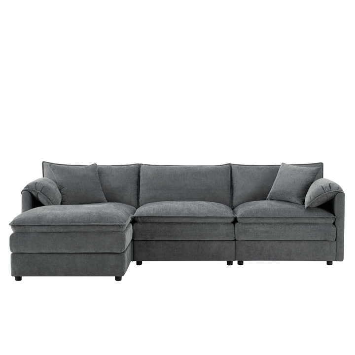 Buy farmhouse furniture Le Chenille Mediterranean Modular Sectional Sofa with Deep Wide Seats, Cloud Couch with Double Cushions - Modern Cottage Farmhouse Furniture
