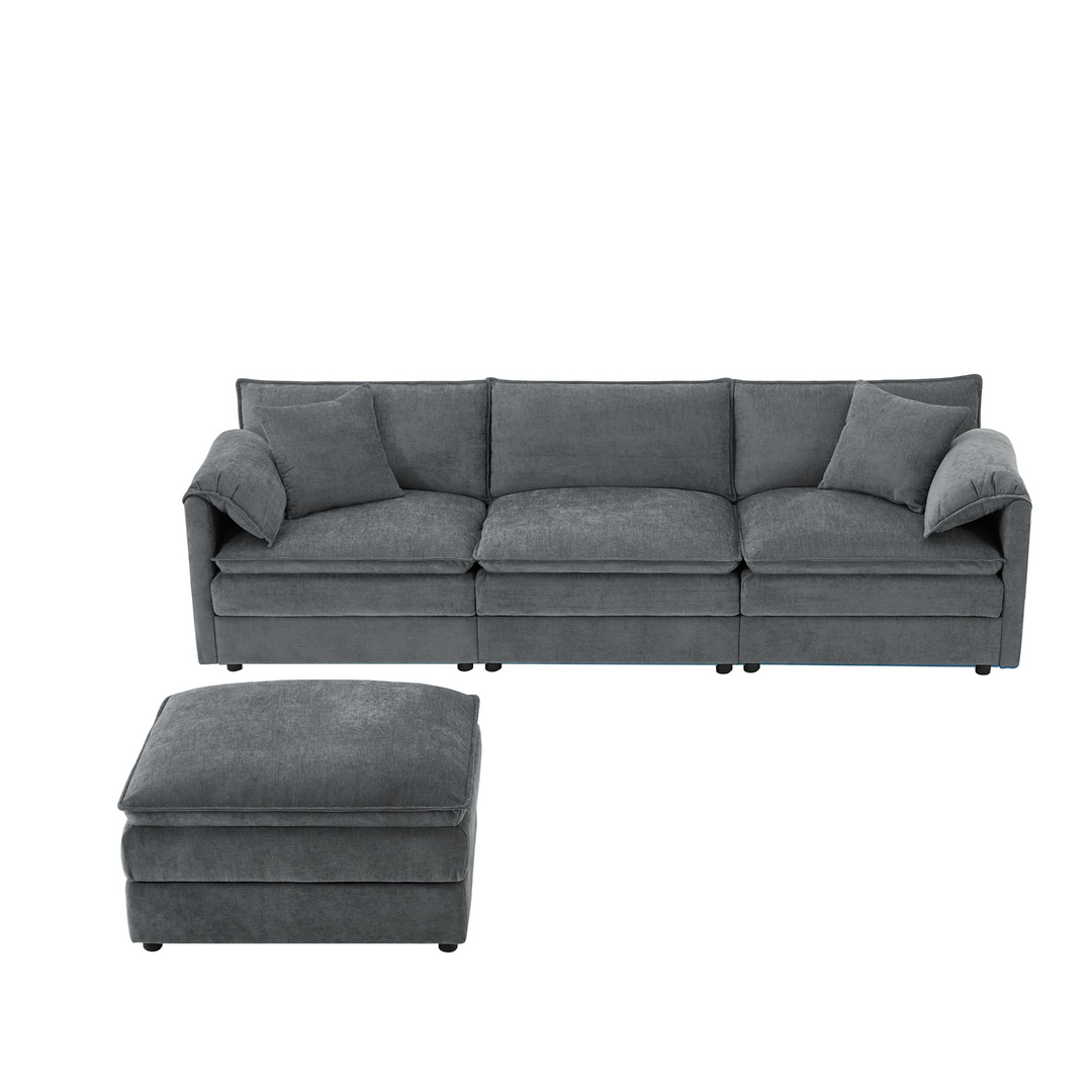 Buy farmhouse furniture Le Chenille Mediterranean Modular Sectional Sofa with Deep Wide Seats, Cloud Couch with Double Cushions - Modern Cottage Farmhouse Furniture