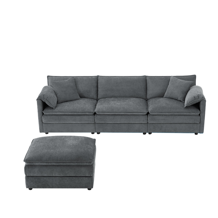 Buy farmhouse furniture Le Chenille Mediterranean Modular Sectional Sofa with Deep Wide Seats, Cloud Couch with Double Cushions - Modern Cottage Farmhouse Furniture