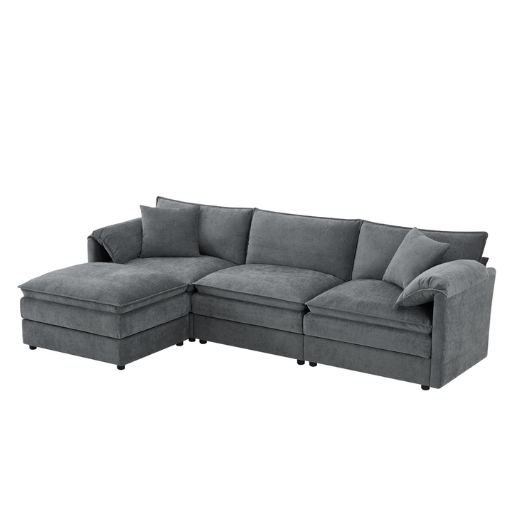 Buy farmhouse furniture Le Chenille Mediterranean Modular Sectional Sofa with Deep Wide Seats, Cloud Couch with Double Cushions - Modern Cottage Farmhouse Furniture