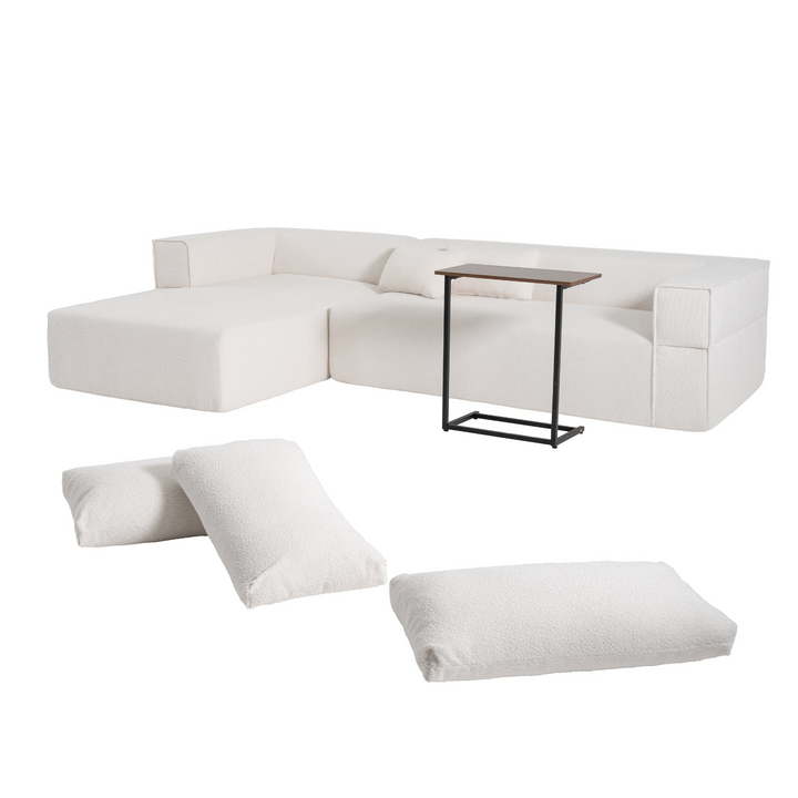 Buy farmhouse furniture The Cannes Mediterranean Modular Wide Seat Boulce Sofa Sectional with Side Table - Modern Cottage Farmhouse Furniture