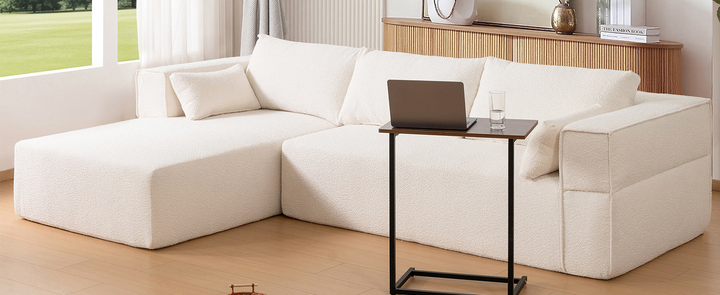Buy farmhouse furniture The Cannes Mediterranean Modular Wide Seat Boulce Sofa Sectional with Side Table - Modern Cottage Farmhouse Furniture