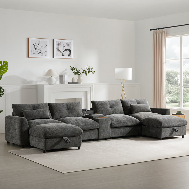 Buy farmhouse furniture Valletta Grande Gray U-Shape Modular Contemporary sofa Mediterranean U-Shape Sofa - Modern Cottage Farmhouse Furniture