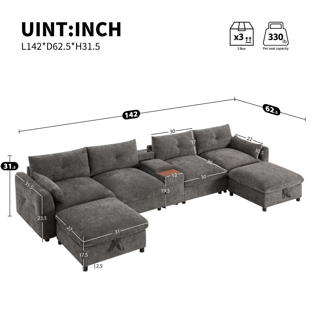 Buy farmhouse furniture Valletta Grande Gray U-Shape Modular Contemporary sofa Mediterranean U-Shape Sofa - Modern Cottage Farmhouse Furniture