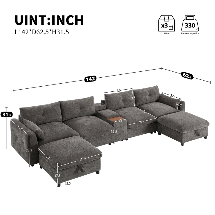 Buy farmhouse furniture Valletta Grande Gray U-Shape Modular Contemporary sofa Mediterranean U-Shape Sofa - Modern Cottage Farmhouse Furniture