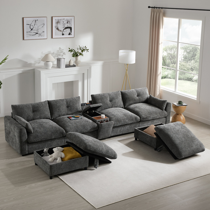 Buy farmhouse furniture Valletta Grande Gray U-Shape Modular Contemporary sofa Mediterranean U-Shape Sofa - Modern Cottage Farmhouse Furniture