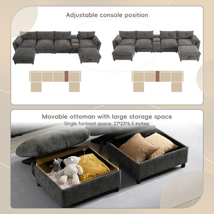 Buy farmhouse furniture Valletta Grande Gray U-Shape Modular Contemporary sofa Mediterranean U-Shape Sofa - Modern Cottage Farmhouse Furniture