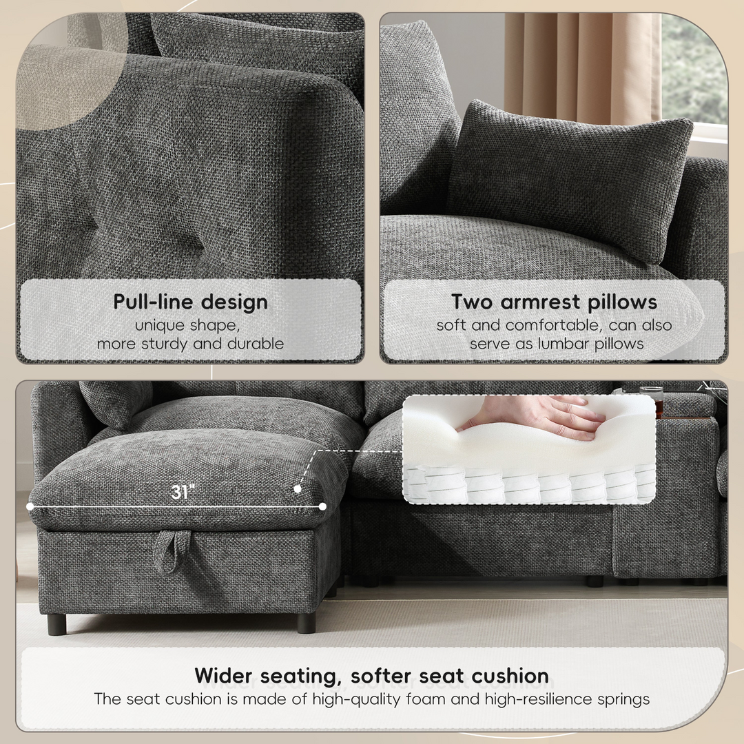 Buy farmhouse furniture Valletta Grande Gray U-Shape Modular Contemporary sofa Mediterranean U-Shape Sofa - Modern Cottage Farmhouse Furniture