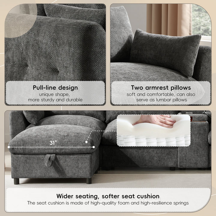 Buy farmhouse furniture Valletta Grande Gray U-Shape Modular Contemporary sofa Mediterranean U-Shape Sofa - Modern Cottage Farmhouse Furniture