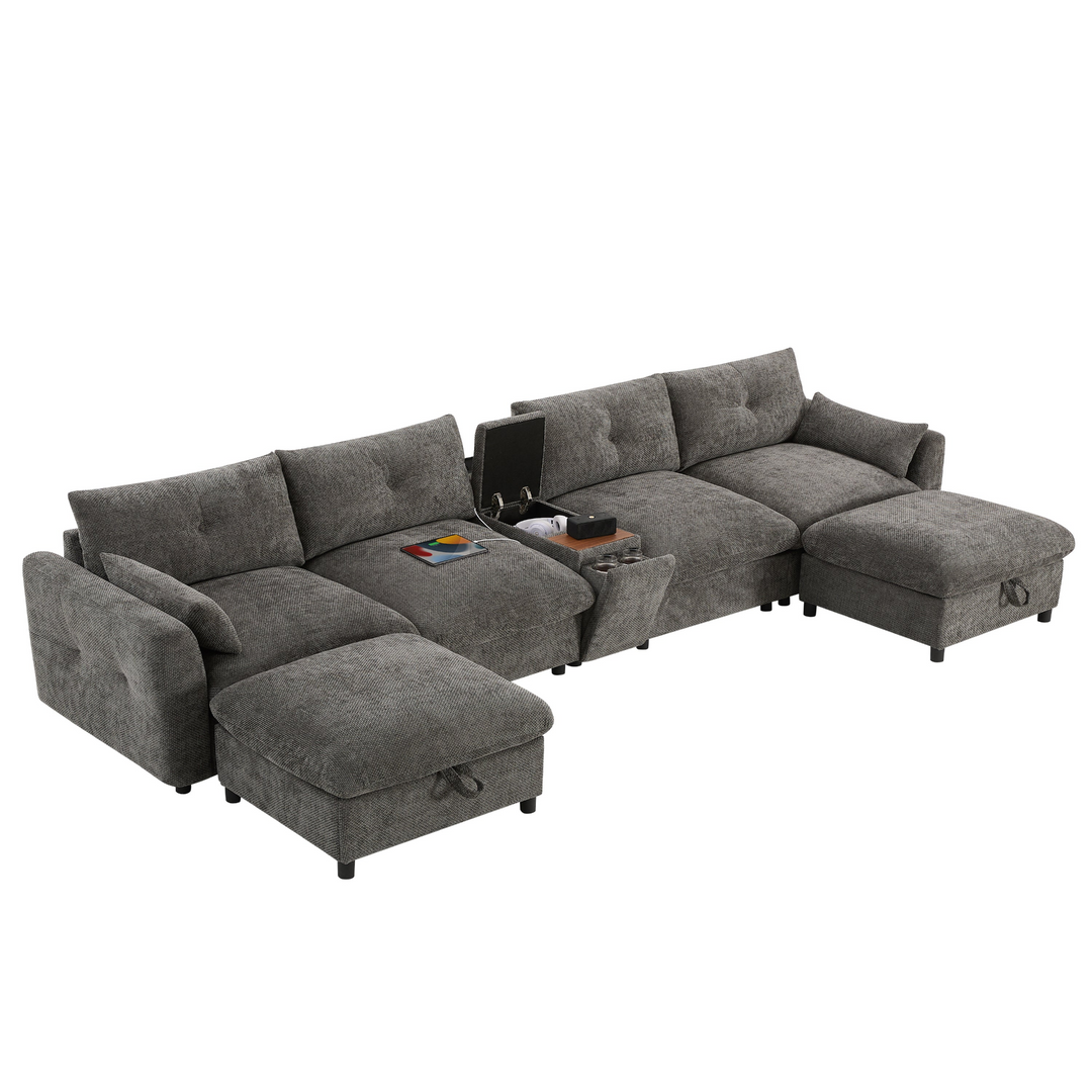 Buy farmhouse furniture Valletta Grande Gray U-Shape Modular Contemporary sofa Mediterranean U-Shape Sofa - Modern Cottage Farmhouse Furniture