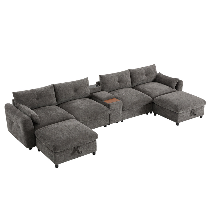 Buy farmhouse furniture Valletta Grande Gray U-Shape Modular Contemporary sofa Mediterranean U-Shape Sofa - Modern Cottage Farmhouse Furniture