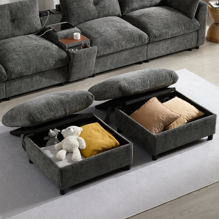 Buy farmhouse furniture Valletta Grande Gray U-Shape Modular Contemporary sofa Mediterranean U-Shape Sofa - Modern Cottage Farmhouse Furniture