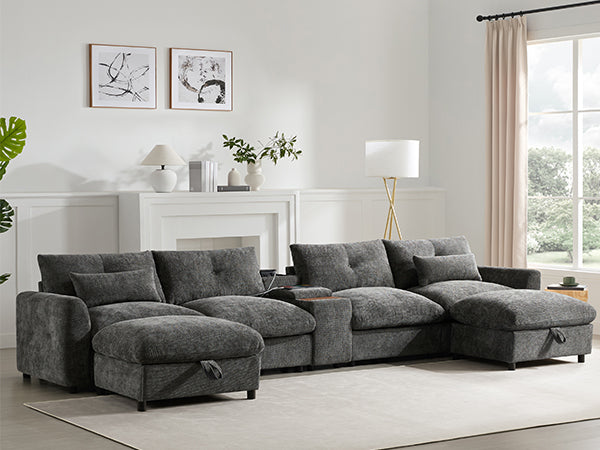 Buy farmhouse furniture Valletta Grande Gray U-Shape Modular Contemporary sofa Mediterranean U-Shape Sofa - Modern Cottage Farmhouse Furniture