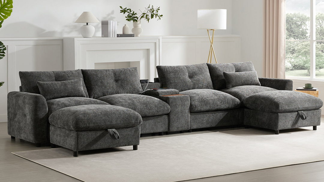 Buy farmhouse furniture Valletta Grande Gray U-Shape Modular Contemporary sofa Mediterranean U-Shape Sofa - Modern Cottage Farmhouse Furniture