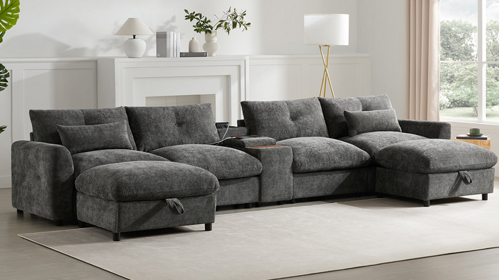 Buy farmhouse furniture Valletta Grande Gray U-Shape Modular Contemporary sofa Mediterranean U-Shape Sofa - Modern Cottage Farmhouse Furniture