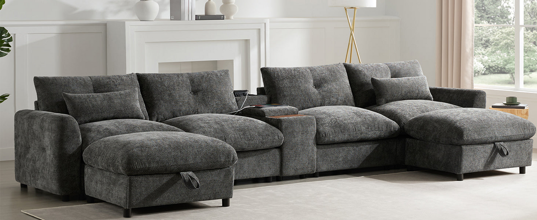 Buy farmhouse furniture Valletta Grande Gray U-Shape Modular Contemporary sofa Mediterranean U-Shape Sofa - Modern Cottage Farmhouse Furniture