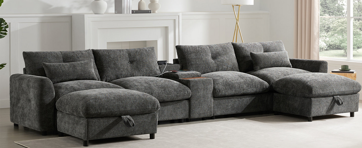 Buy farmhouse furniture Valletta Grande Gray U-Shape Modular Contemporary sofa Mediterranean U-Shape Sofa - Modern Cottage Farmhouse Furniture