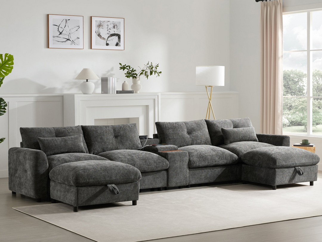 Buy farmhouse furniture Valletta Grande Gray U-Shape Modular Contemporary sofa Mediterranean U-Shape Sofa - Modern Cottage Farmhouse Furniture